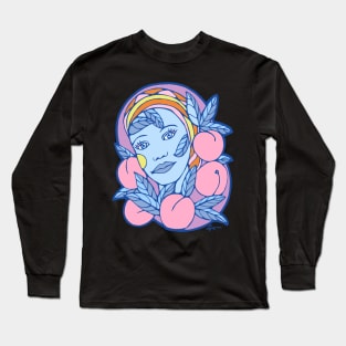 Blue Girl With Pink Peaches Long Sleeve T-Shirt